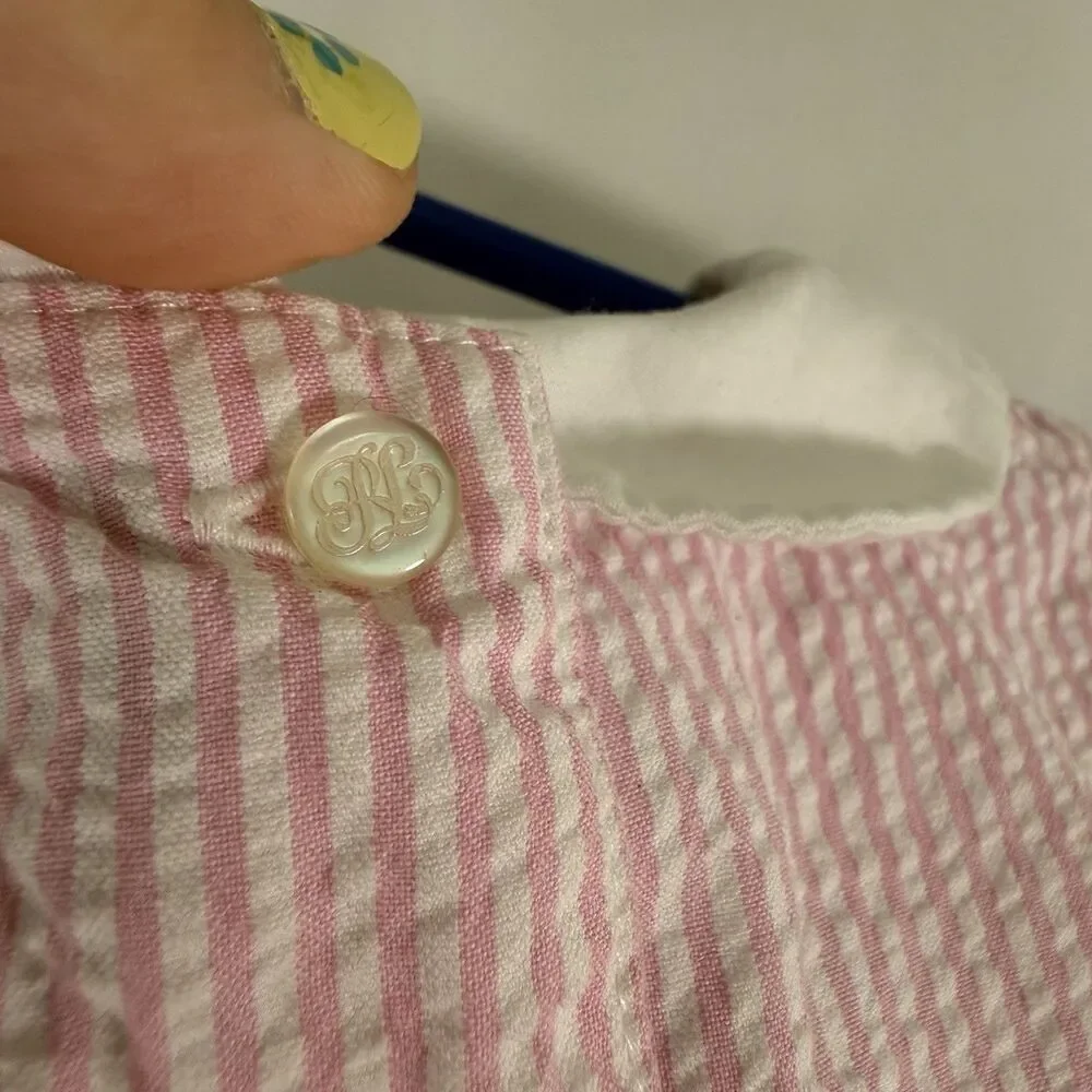 Ralph Lauren Dress Baby Girl 9M Pink WHite Striped Sleeveless Collared Cotton